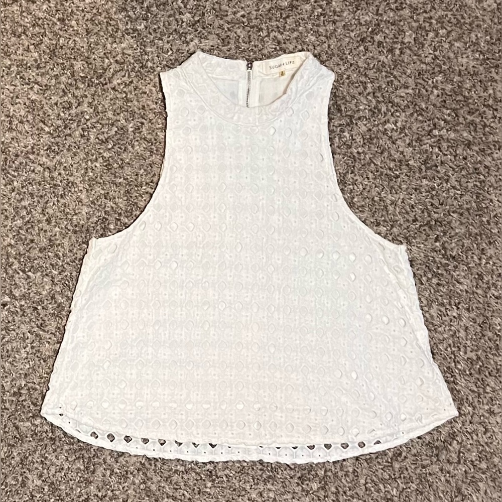 Sugar + Lips White Eyelet Sleeveless Tank Top! Size Medium.